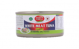 Tasty Nibbles White Meat Tuna Flakes In Water, Salt Added  Tin  185 grams